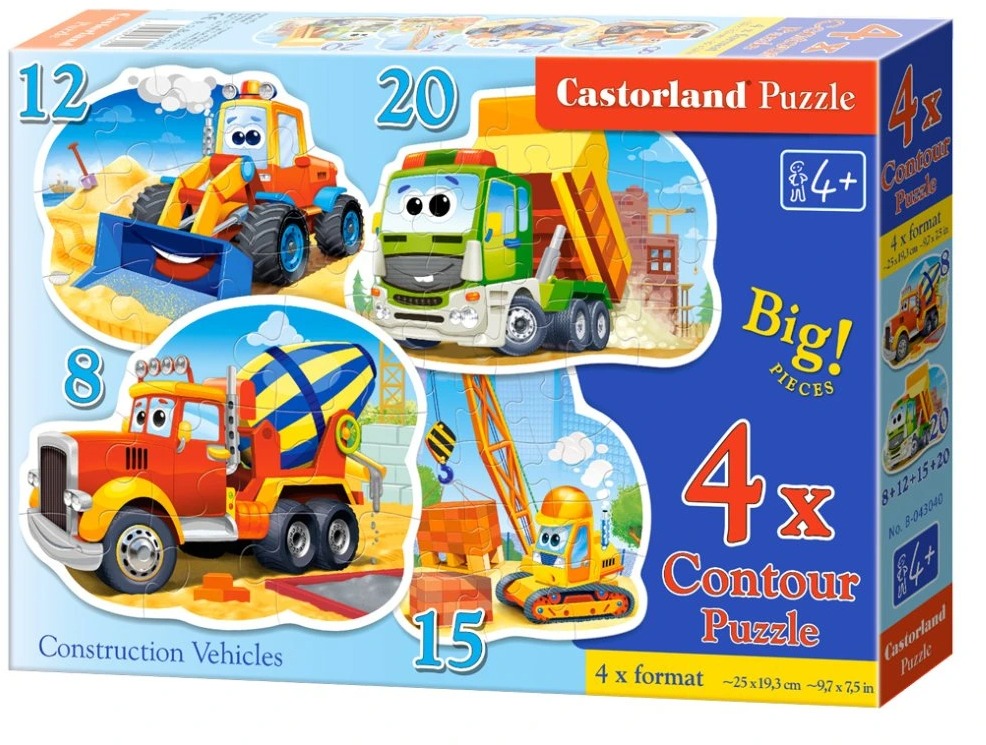 CASTORLAND Puzzle Na stavenisku 4 v 1 (8, 12, 15, 20 dielikov)