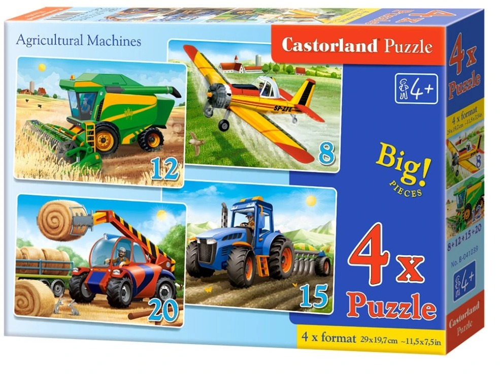 CASTORLAND Puzzle Poľnohospodárske stroje 4 v 1 (8, 12, 15, 20 dielikov)