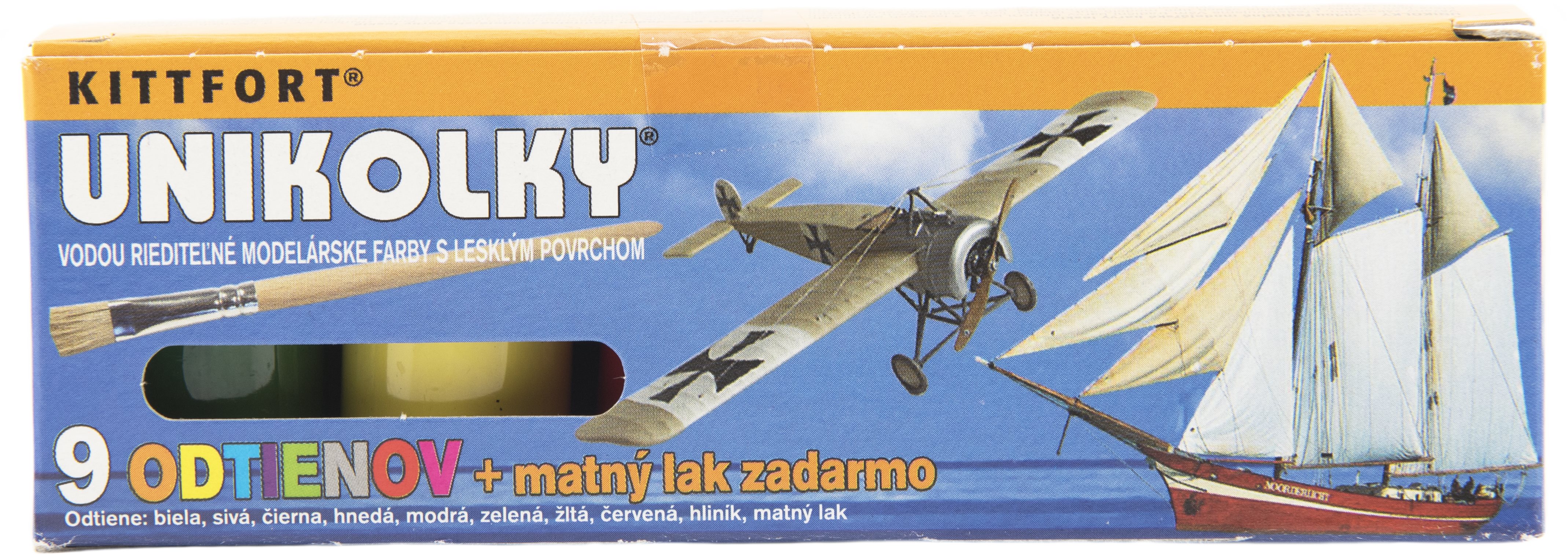 Unikolíky modelárske farby súprava 9 farieb + matný lak
