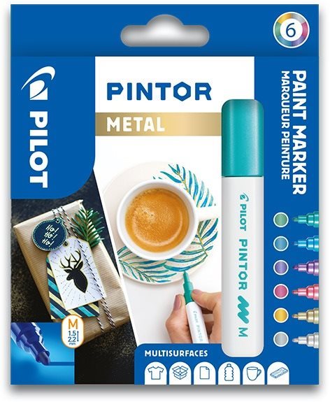 Akrylový popisovač Pilot Pintor, Medium, sada 6 ks, Metal