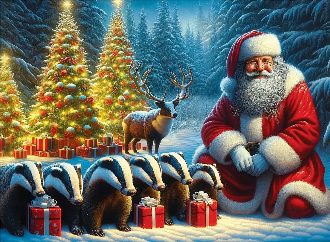 WOODEN CITY Dřevěné puzzle Santa a jezevci 150 dílků