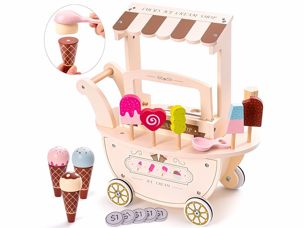 iMex Toys Drevený zmrzlinový vozík so zmrzlinou