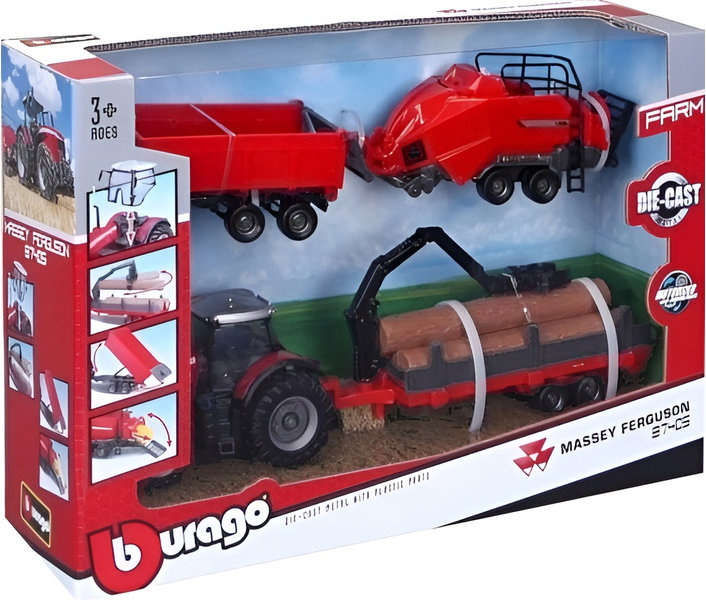 Bburago Massey Ferguson 8740S s doplnkami (darčekové balenie)