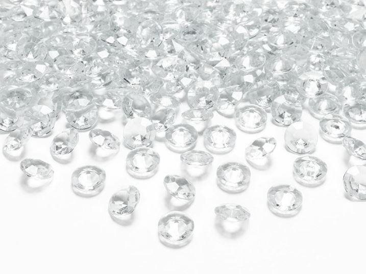 Bezfarebné diamantové konfety na stôl – svadba 100 ks