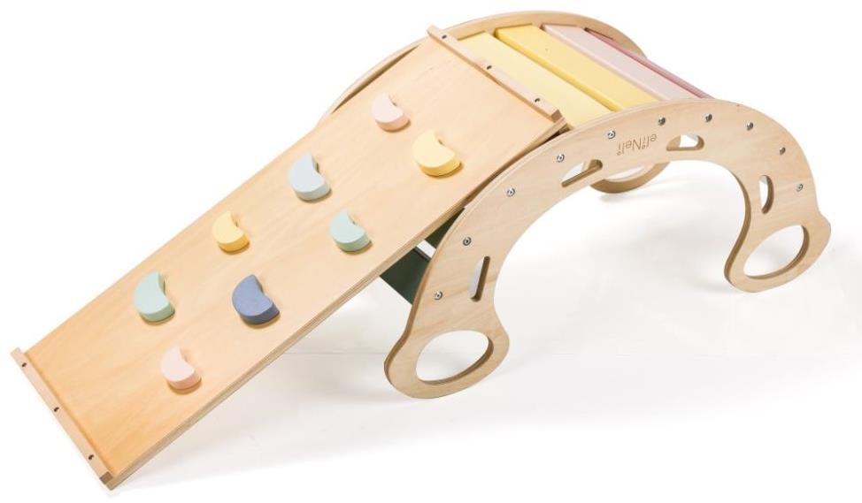 eliNeli Dřevěná montessori houpačka 5v1 s prknem 2v1 - set pastel
