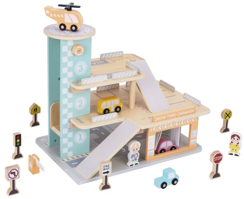 EliNeli Drevená garáž pre autíčka s umývačkou