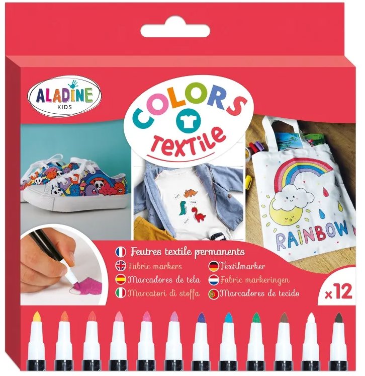 ALADINE Dětské fixy na textil, základní barvy 12 ks