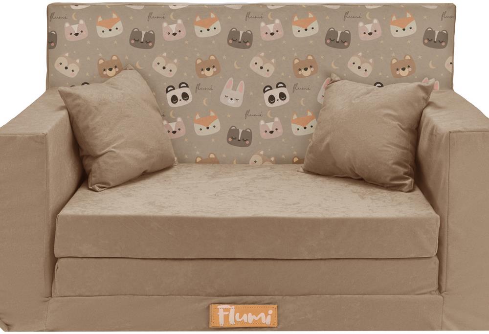 Flumi Detská rozkladacia pohovka béžová vo farbe medvedíkov