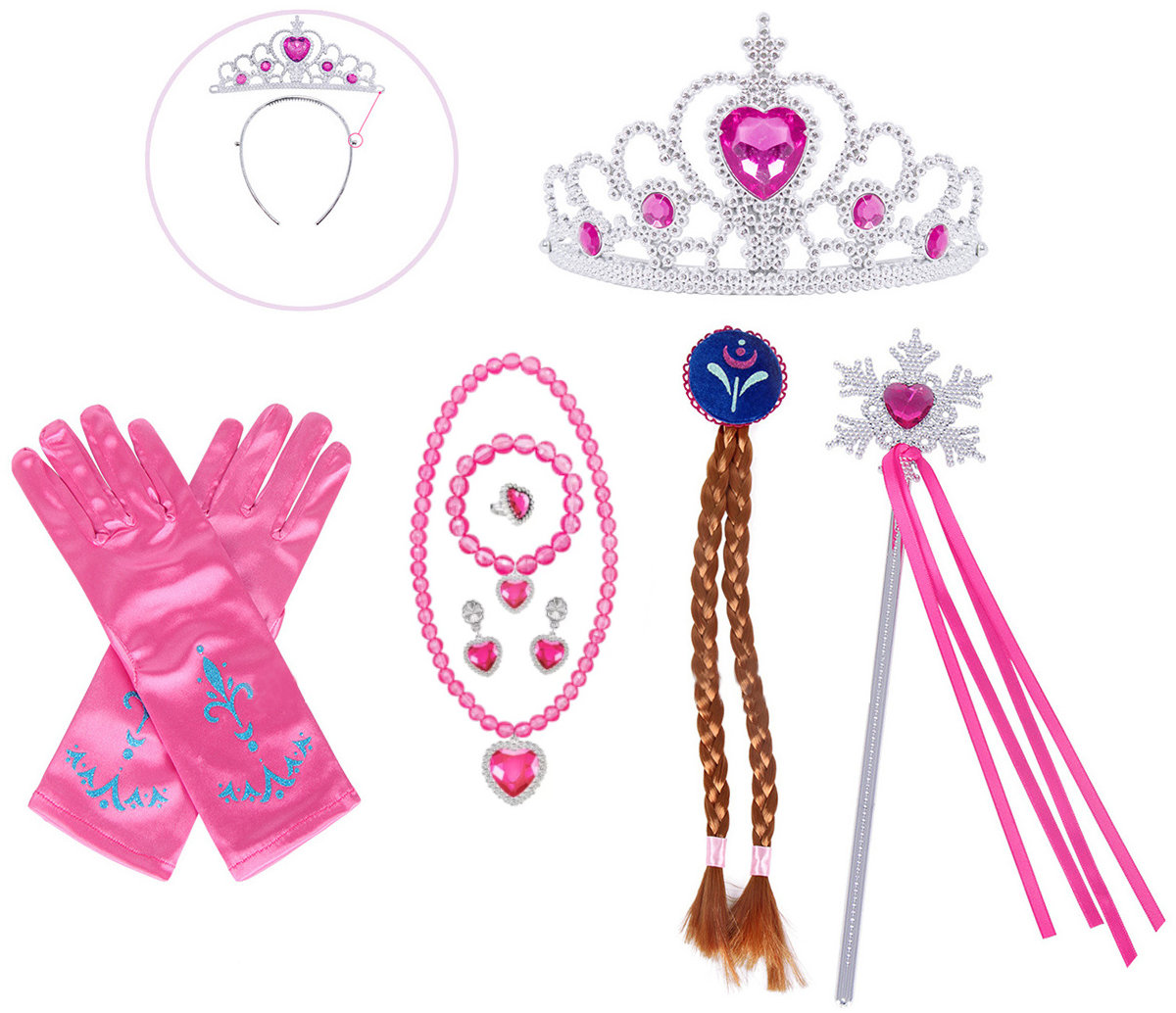 FunCo Anna Frozen veľká sada doplnkov s vrkôčikom a šperkami 9 v 1