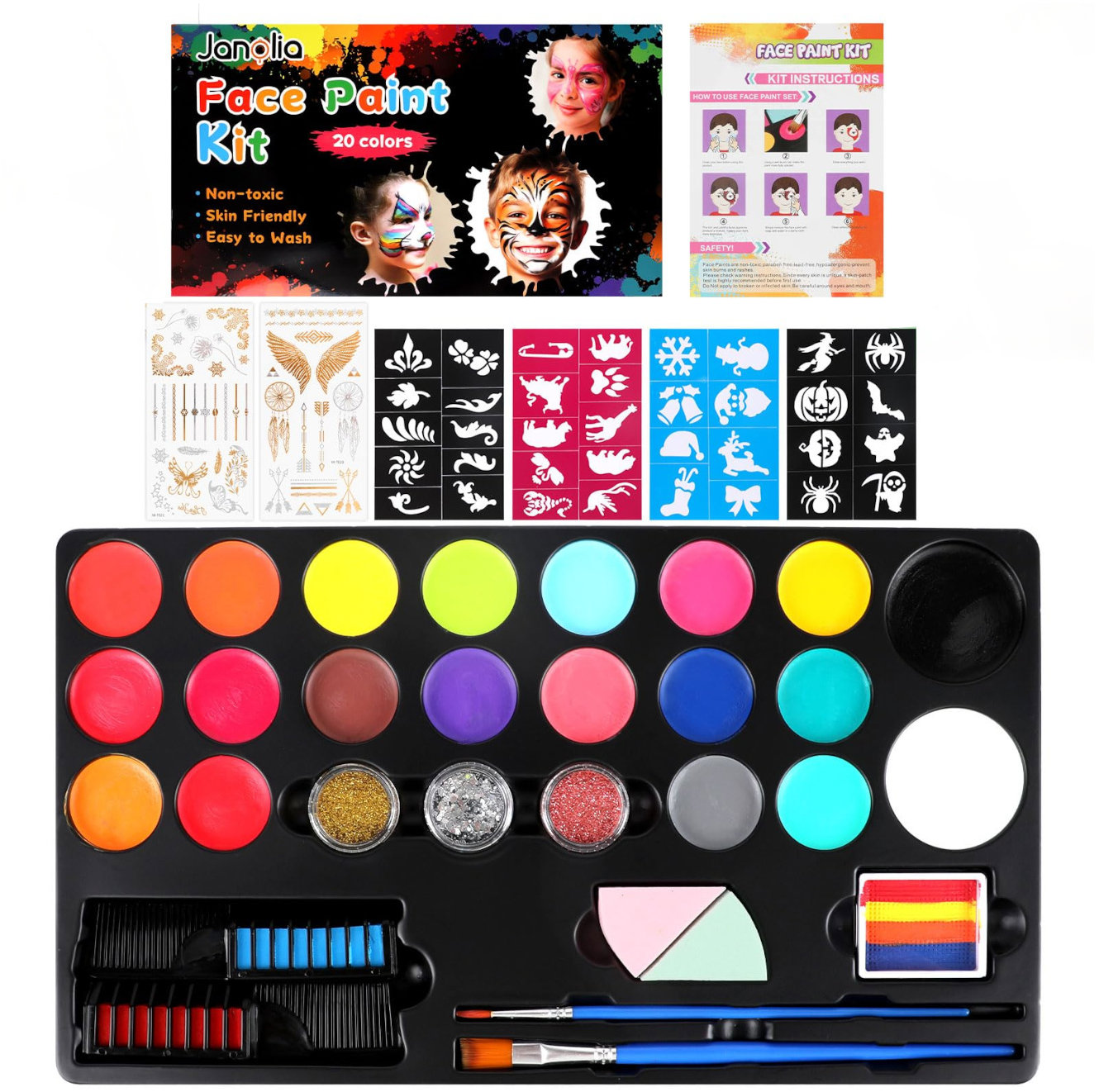 FunCo Veľká sada farieb na tvár a vlasy s doplnkami Luxury 102 ks