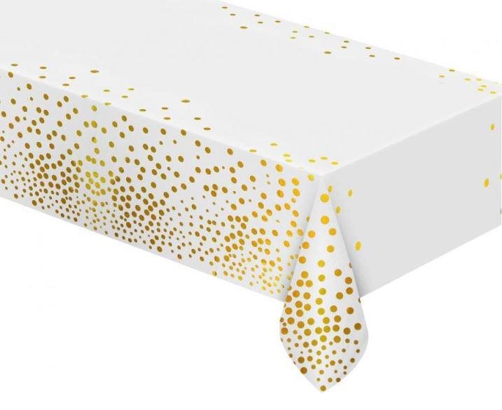 GODAN Obrus fóliový zlaté bodky – biely 137 × 183 cm