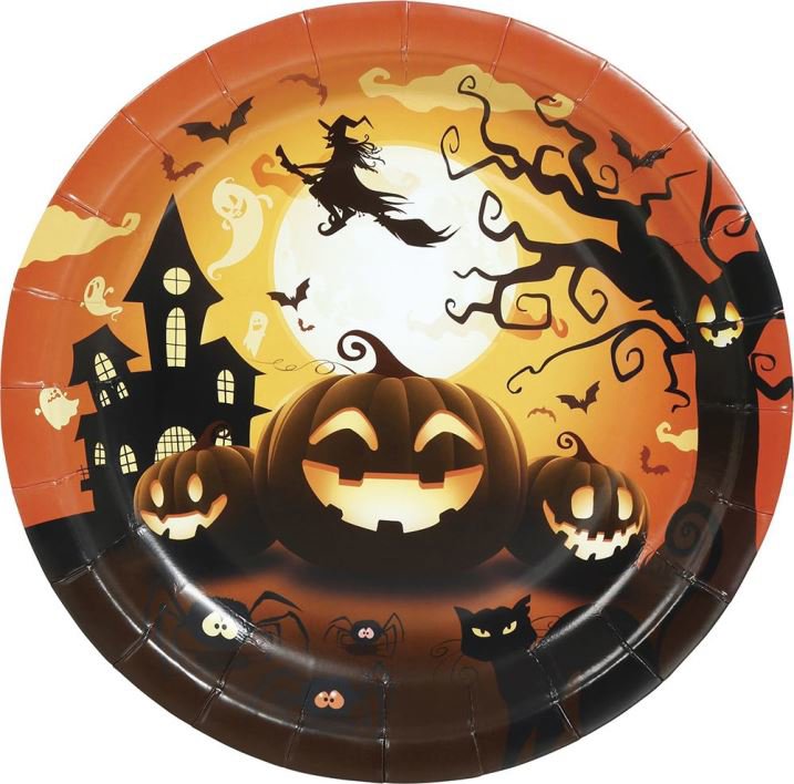 GUIRA Papierové taniere Halloween, tekvica, čarodejnica, priemer 23 cm, 6 ks