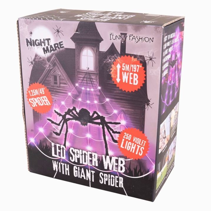 FUNNYFASHION Halloween obrí pavúk s LED pavučinou, 500 cm