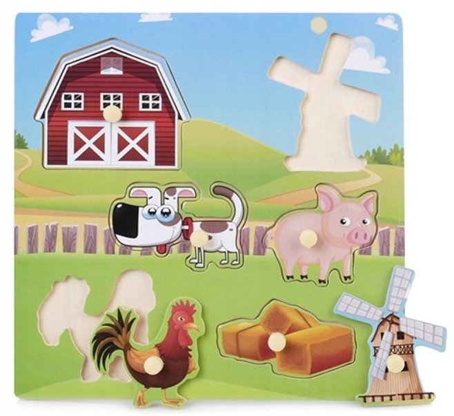 Tulimi Drevené zábavné, vkladacie puzzle Farma – 6 dielikov
