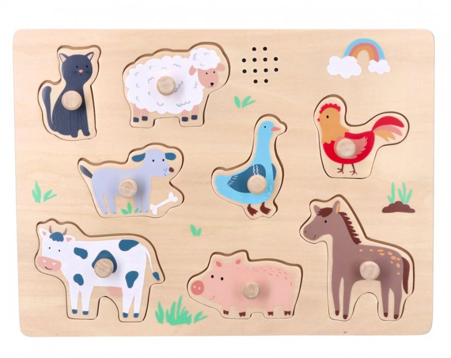 Adam Toys Drevené zábavné vkladacie puzzle so zvukom Farma