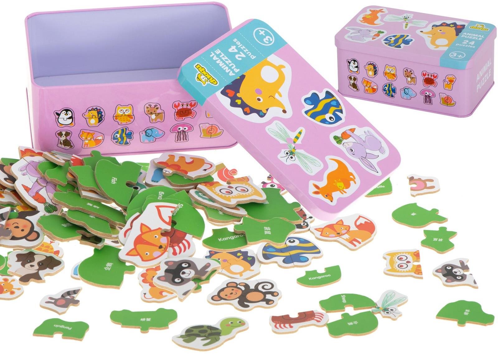 KIK Puzzle v plechovej krabičke zvieratká 24 dielikov