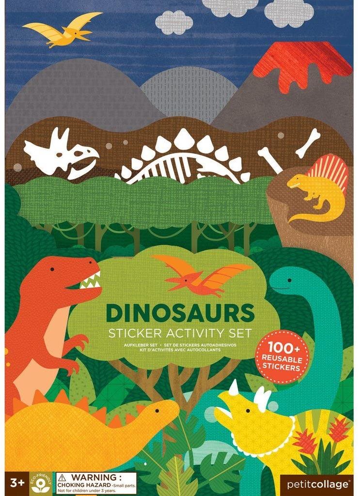 Petit Collage Znovu použiteľné samolepky so scénou Dinosaury