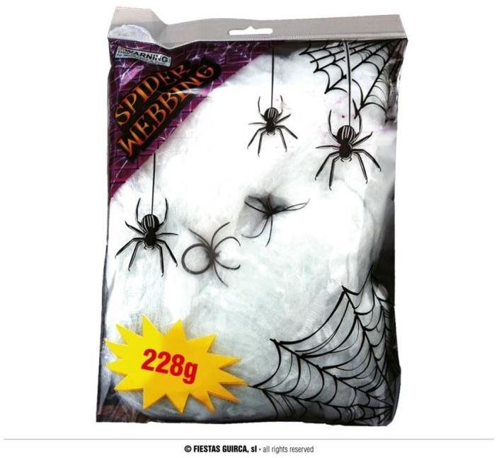 Pavučina biela 228 g + 4 pavúky – Halloween