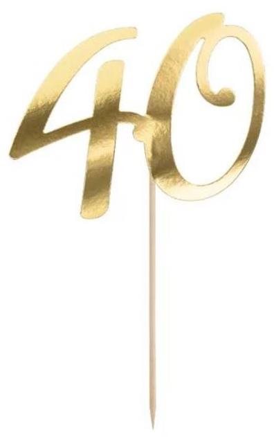 Dekorácia na tortu – 40 – narodeniny – happy birthday – zlatá – 20,5 cm