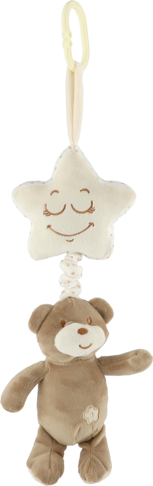 Teddies Medveď s hviezdou plyš záves na postieľku naťahovací hrací strojček