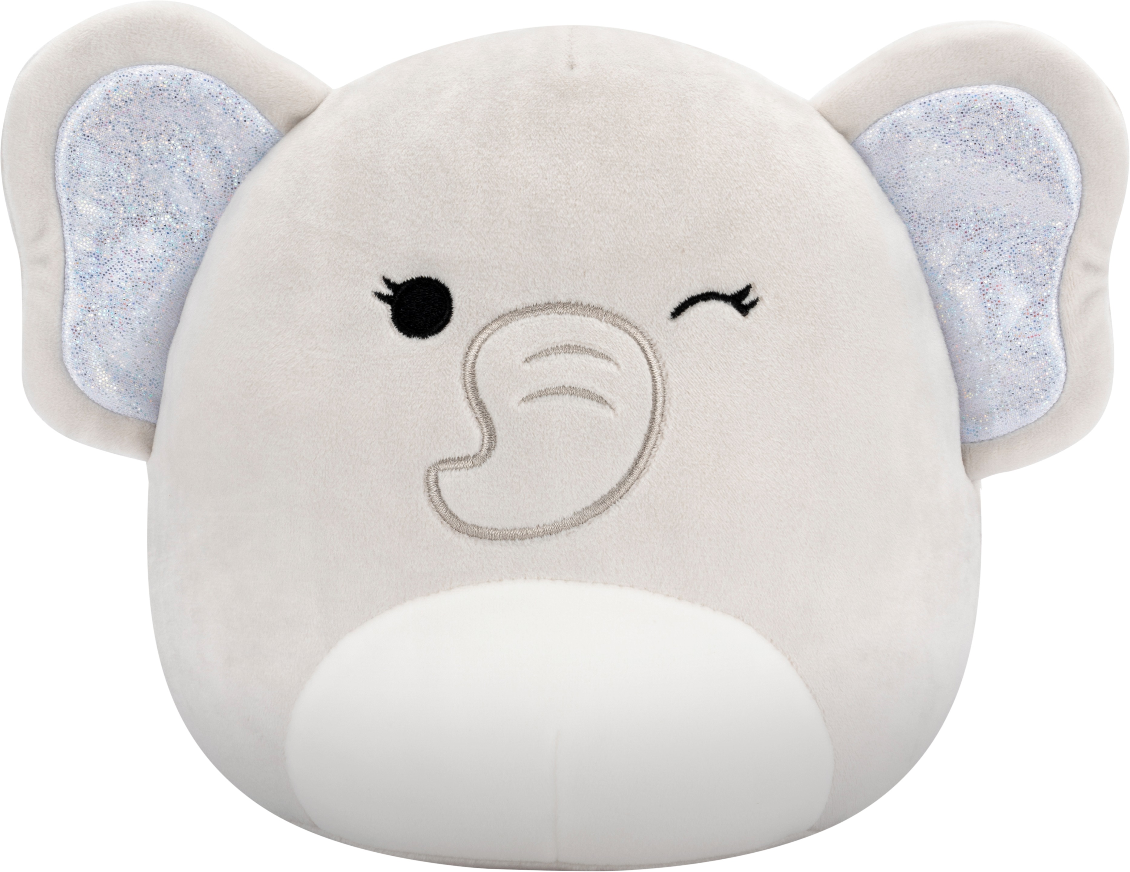 Squishmallows Cherish – žmurkajúci sivý slon s trblietavými ušami