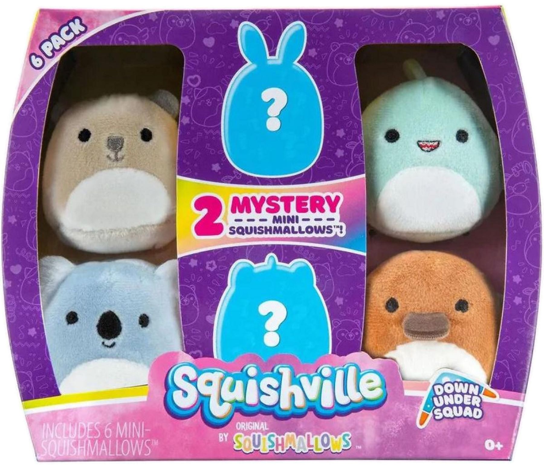 Squishville Down Under mini plyšové hračky 6 ks (2 tajomné postavičky)