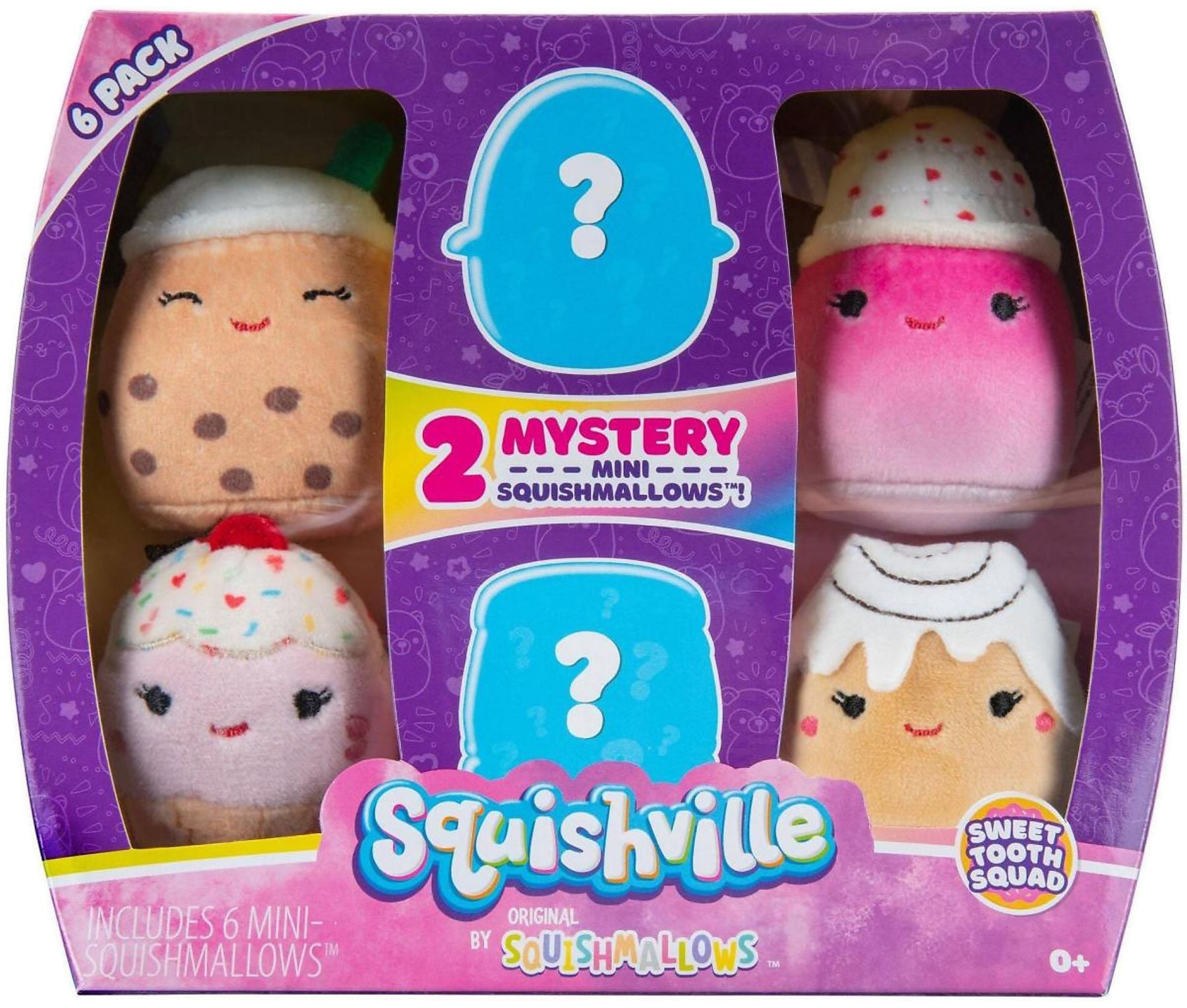 Squishville Sweet Tooth mini plyšové hračky 6 ks (2 tajomné postavičky)