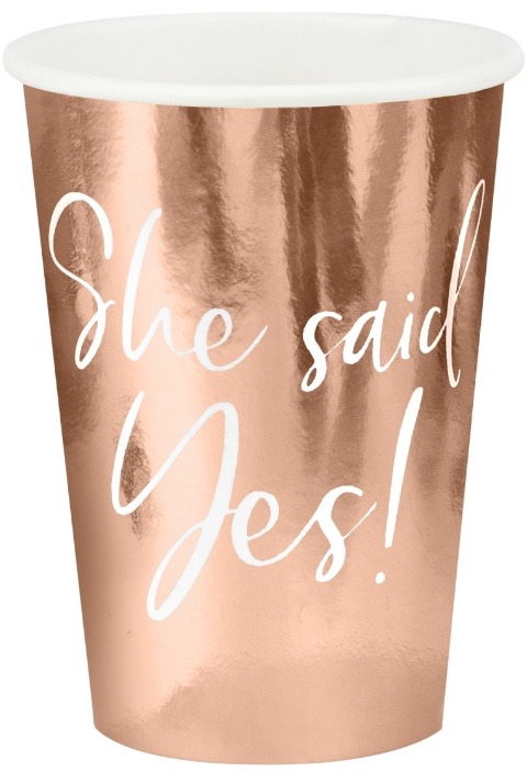 PARTYDECO Tégliky she said yes/rozlúčka so slobodou, ružovo-zlaté/rosegold 220 ml, 12 ks