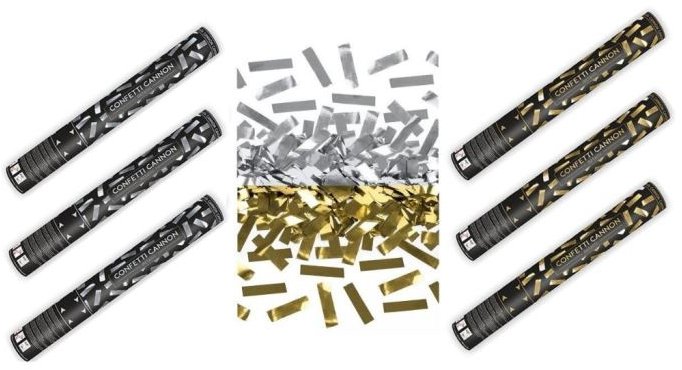 Párty konfety Sada 6 ks, 40 cm, zlaté strieborné metalické silvester