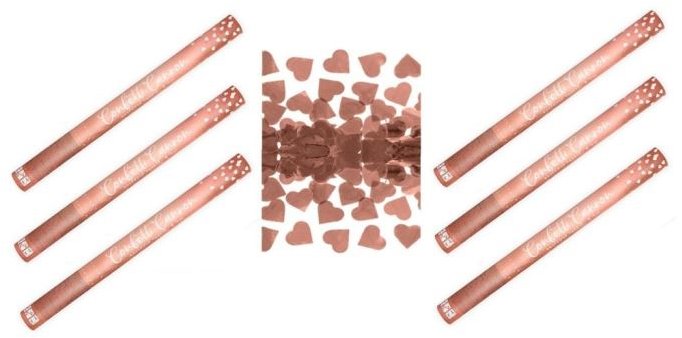 Párty konfety Sada 6 ks, 60 cm, metalické ružovo zlaté/rose gold srdce svadba