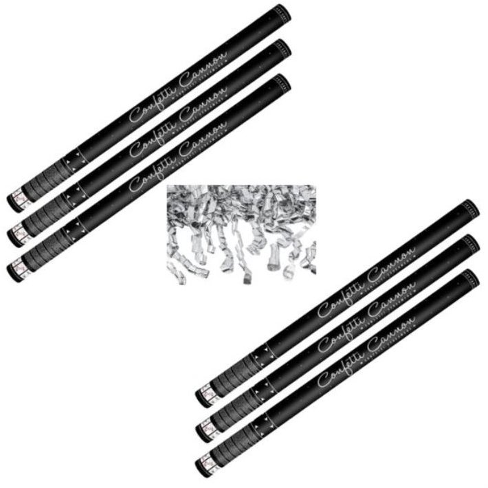 Párty konfety Sada 6 ks, 80 cm, strieborné stužky hoblinky metalické silvester