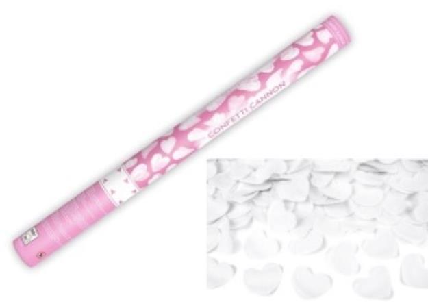 Párty konfety 60 cm – biele srdce – svadba/valentín