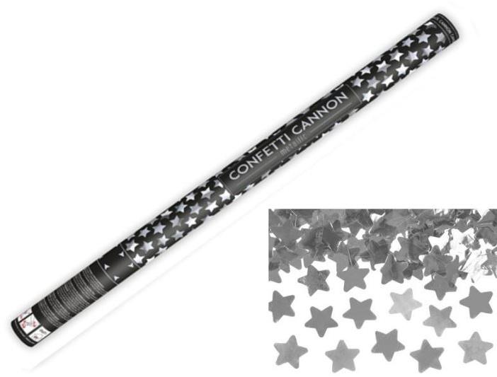 Párty konfety 80 cm – strieborné metalické hviezdičky – silvester