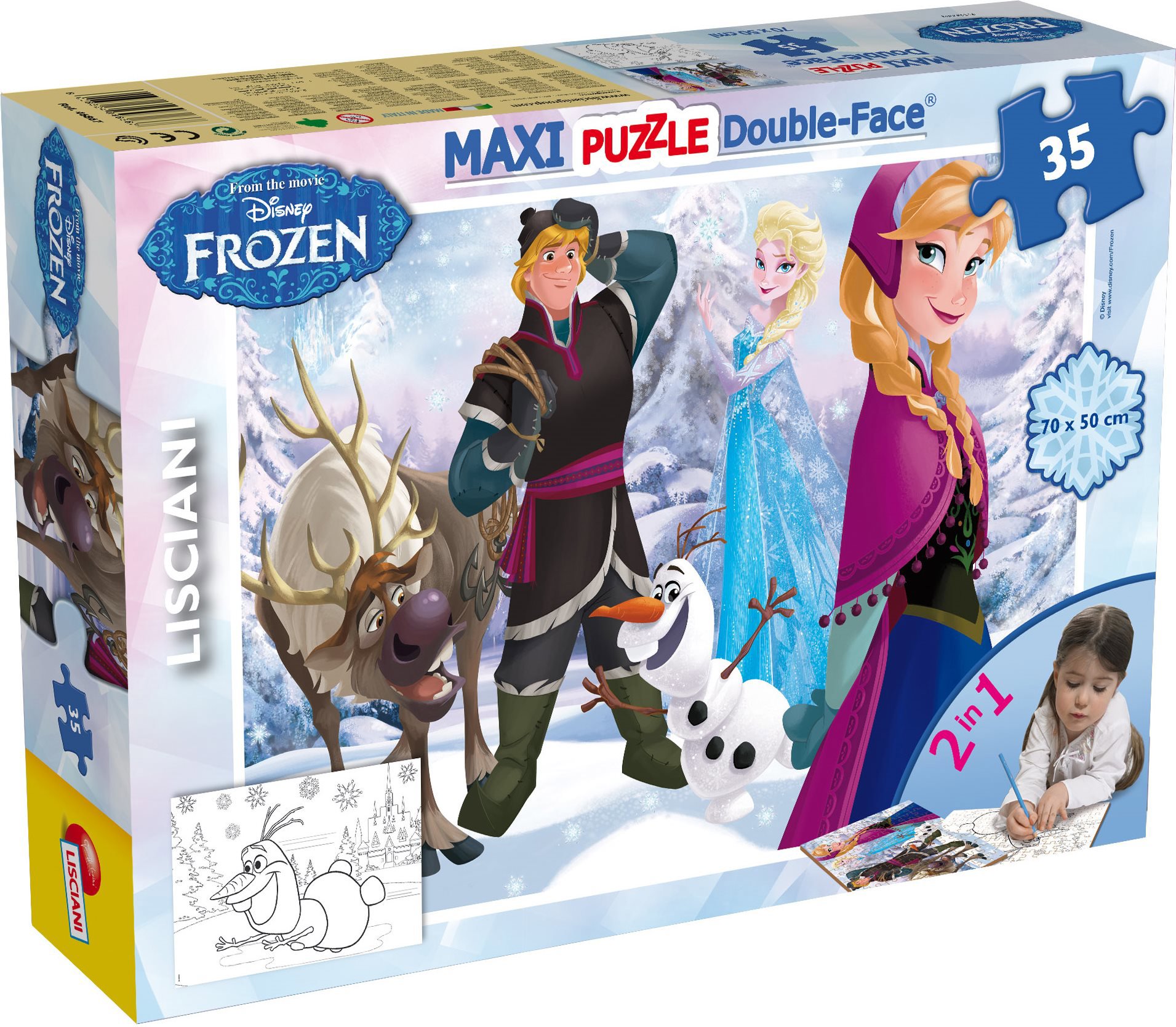 Lisciani Obojstranné puzzle MAXI 35 dielikov Ľadové kráľovstvo (s omaľovánkou)