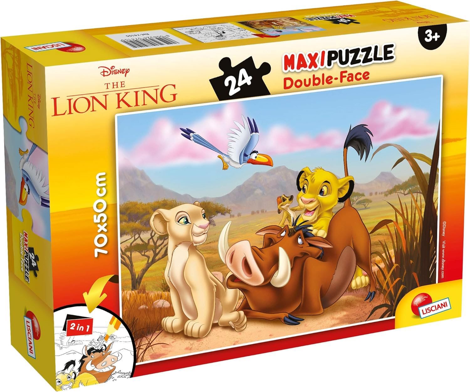 Lisciani Obojstranné puzzle MAXI 24 dielikov Leví kráľ (s omaľovánkou)