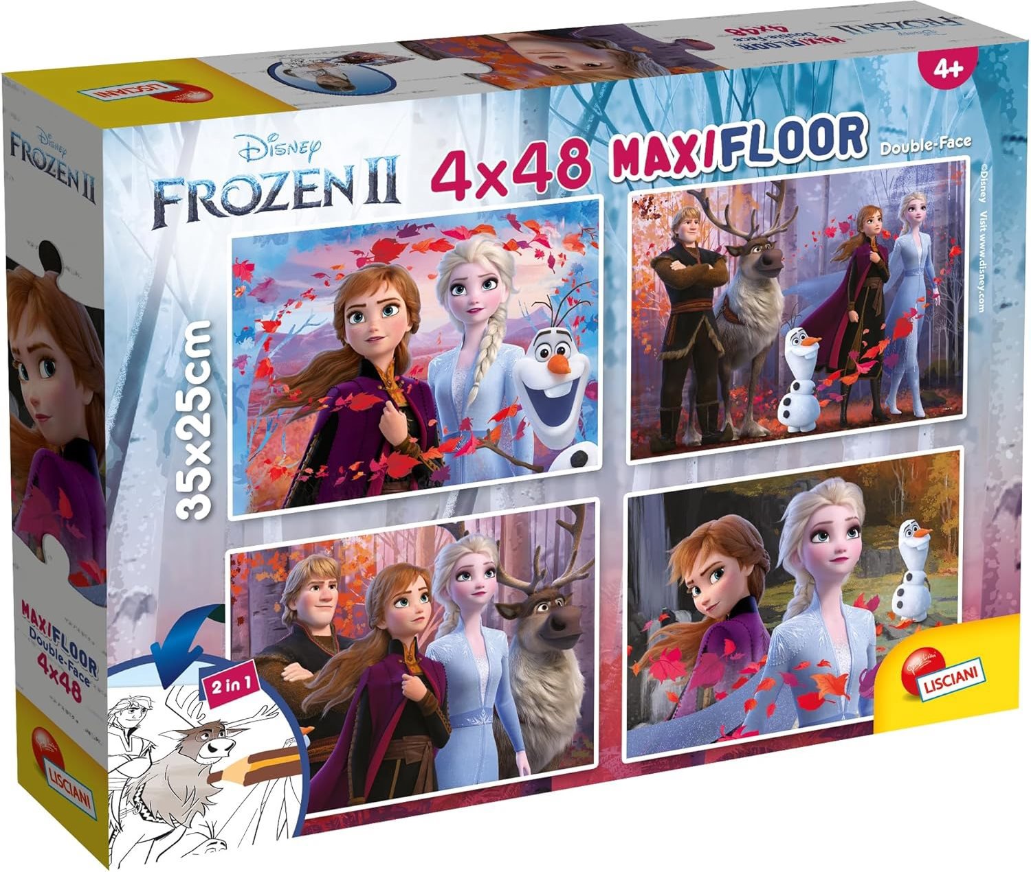 Lisciani Obojstranné puzzle MAXI 4 × 48 dielikov Ľadové kráľovstvo 2 (s omaľovánkami)