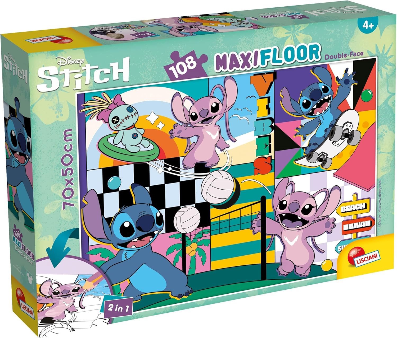 Lisciani Obojstranné puzzle MAXI 108 dielikov Lilo & Stitch (s maľovankou)