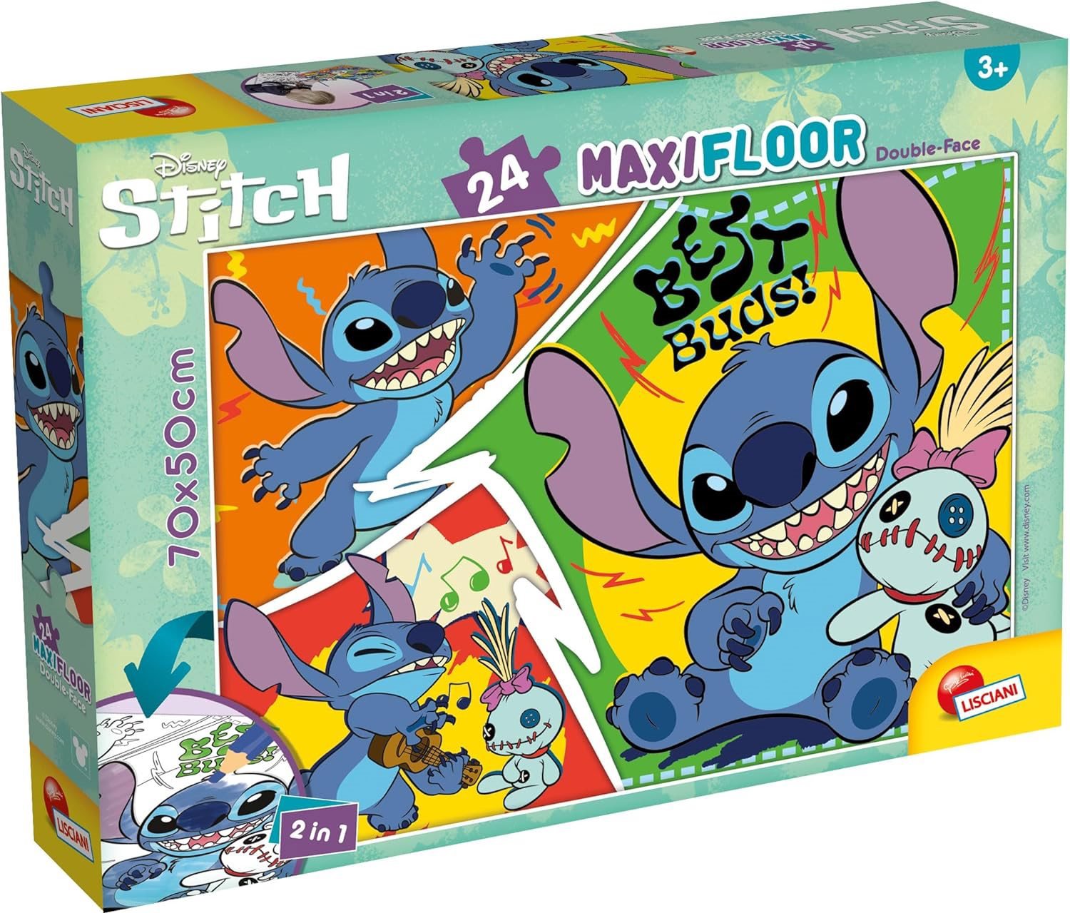 Lisciani Obojstranné puzzle MAXI 24 dielikov Stitch (s maľovankou)