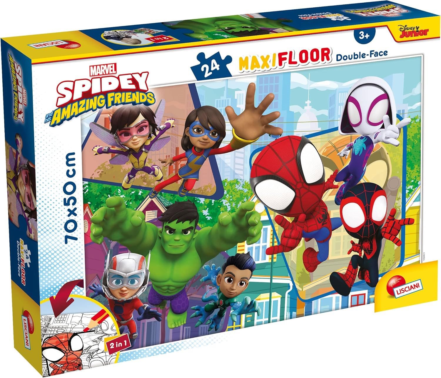 Lisciani Obojstranné puzzle MAXI 24 dielikov Spidey a jeho úžasní priatelia (s maľovankou)