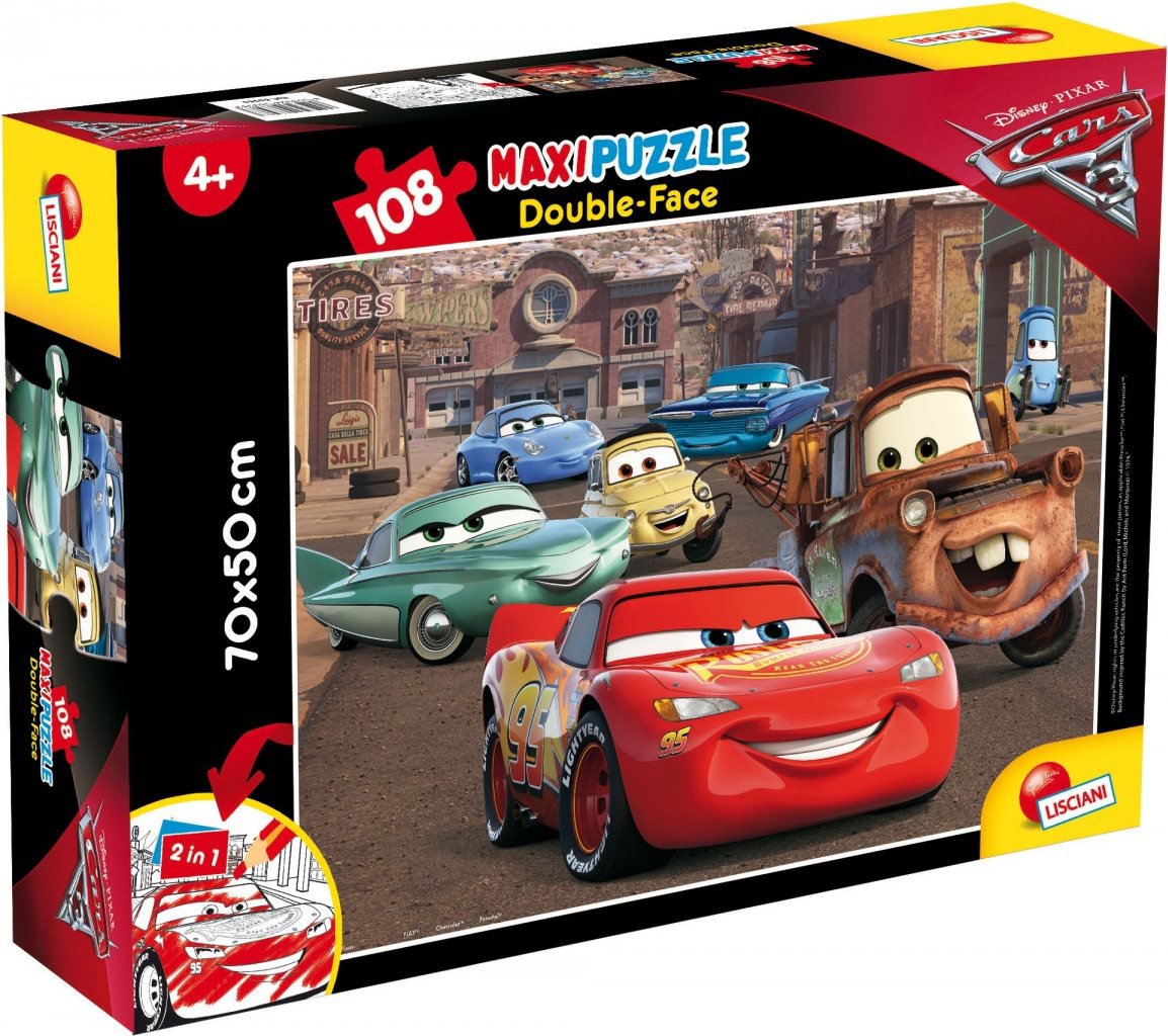 Lisciani Obojstranné puzzle MAXI 108 dielikov Cars - Autá (s maľovankou)