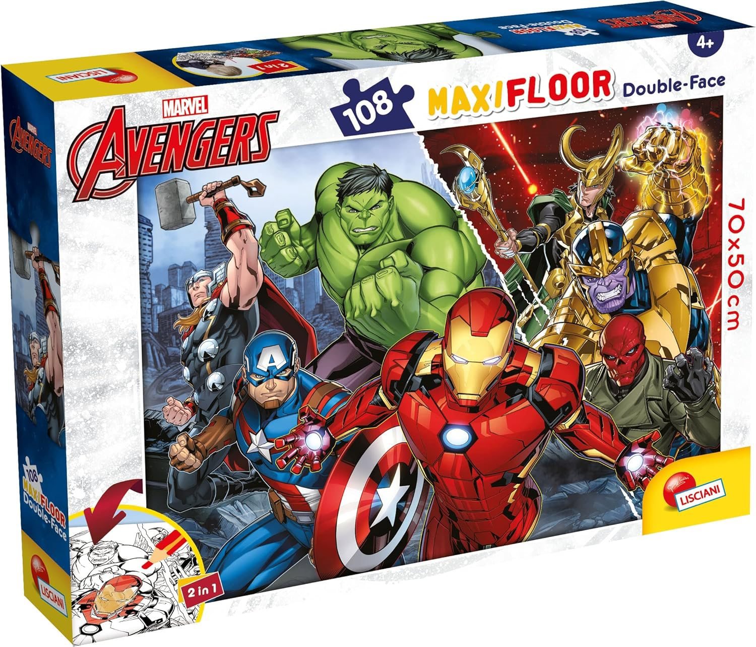 Lisciani Obojstranné puzzle MAXI 108 dielikov Marvel Avengers (s maľovankou)