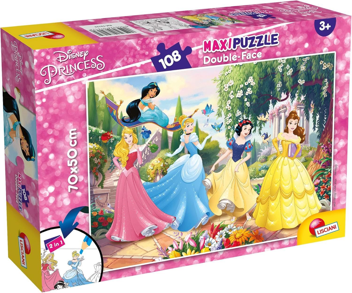 Lisciani Oboustranné puzzle MAXI 108 dílků Disney Princezny (s omalovánkou)