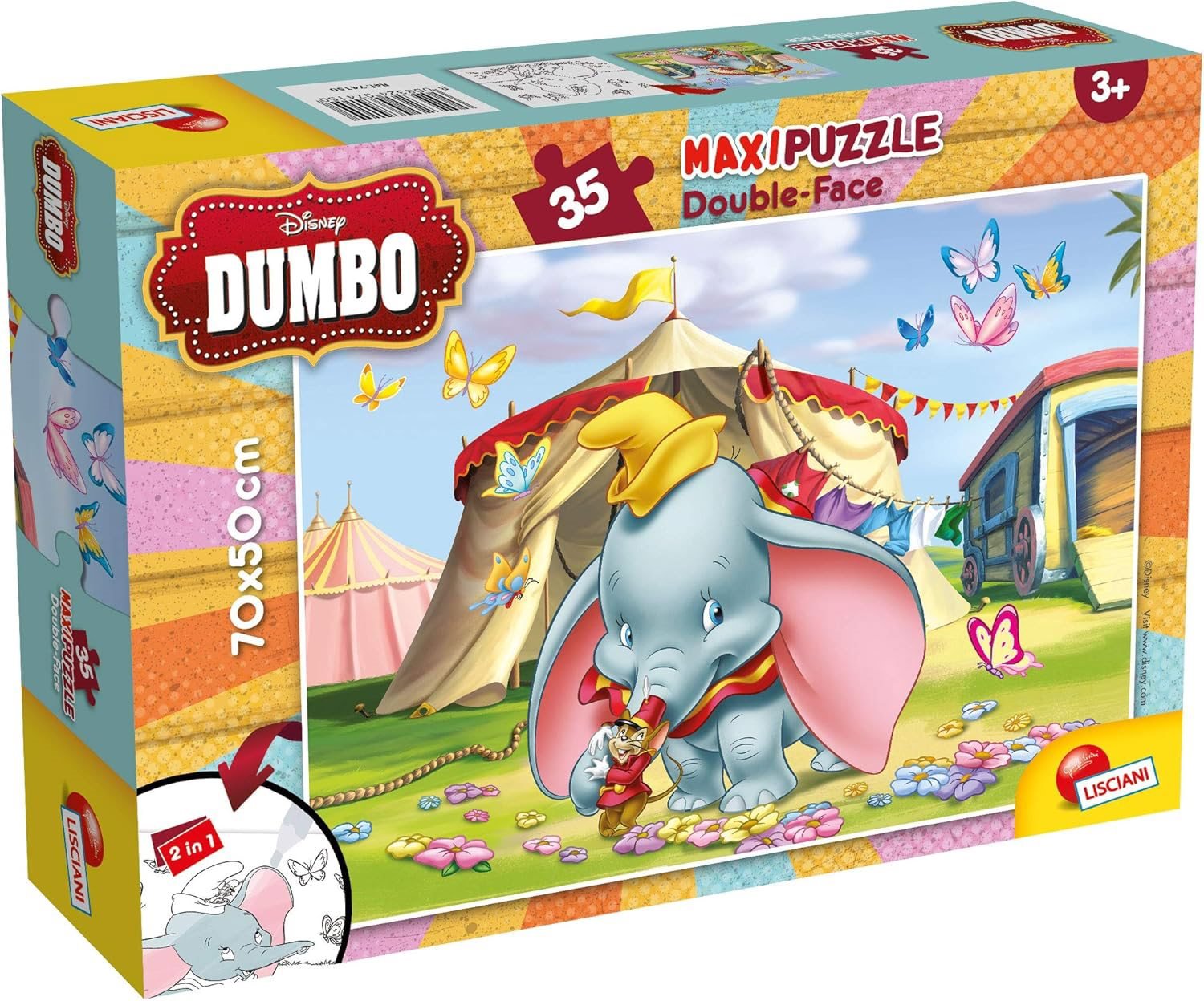 Lisciani Oboustranné puzzle MAXI 35 dílků Dumbo (s omalovánkou)