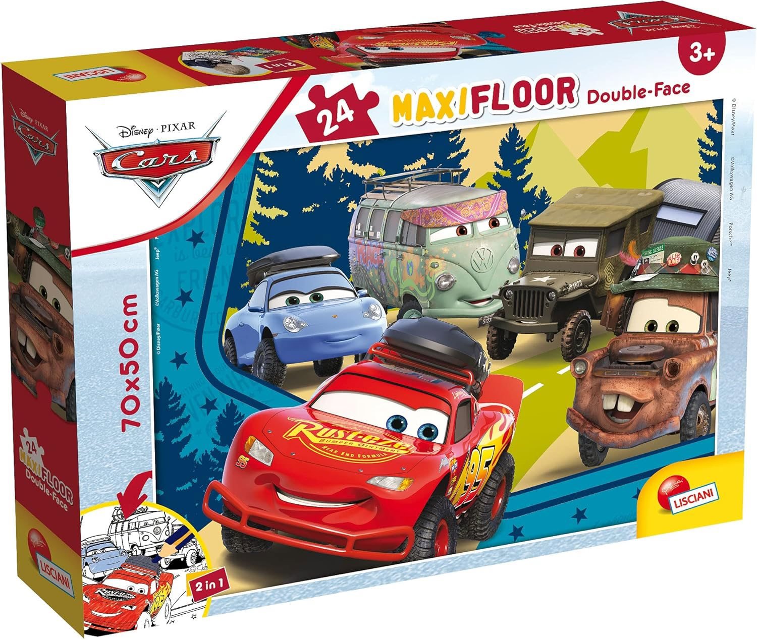Lisciani Obojstranné puzzle MAXI 24 dielikov Cars - Autá (s maľovankou)