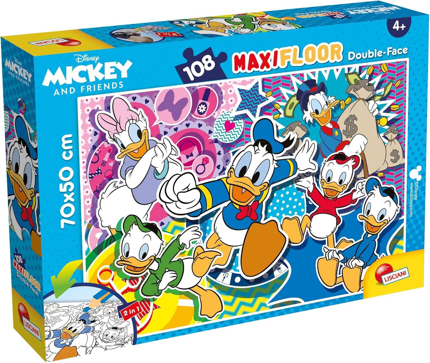 Lisciani Oboustranné puzzle MAXI 108 dílků Kačeří příběhy (s omalovánkou)
