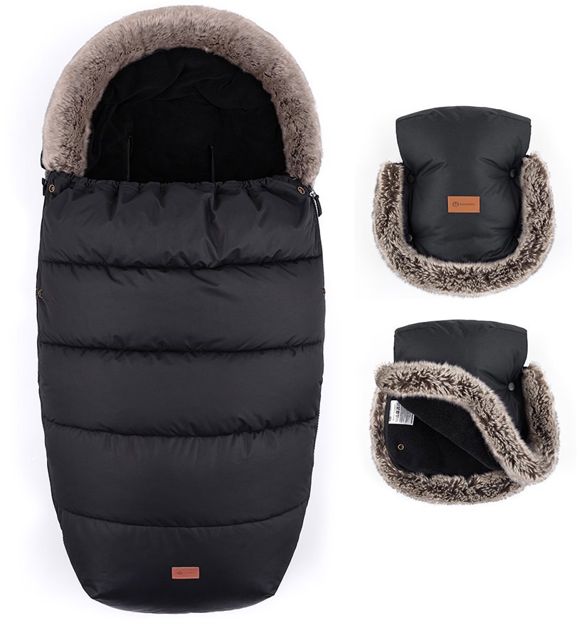 PETITE&MARS Súprava fusak Comfy 4 v 1 + rukavice na kočík Furry Forever Black