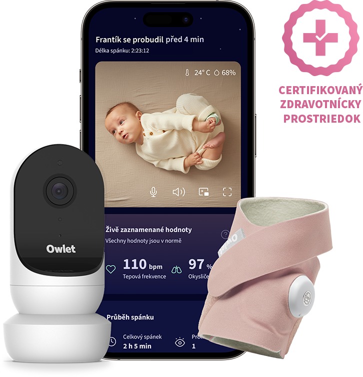 Owlet Dream Sock 0 – 18 mesiacov (Matne ružová) a kamera Owlet Cam 2