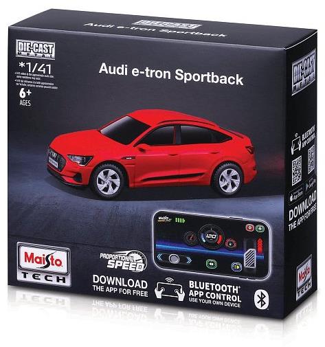Maisto Die-Cast Metal so svetlami 1 : 41, Audi e-tron Sportback červené, 2,4 GHz, USB, XTR