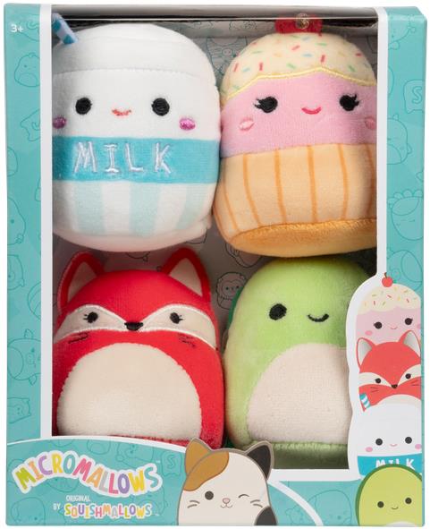 Squishmallows Micromallows 4 Pack Líška, Korytnačka, Mliečko, Torta