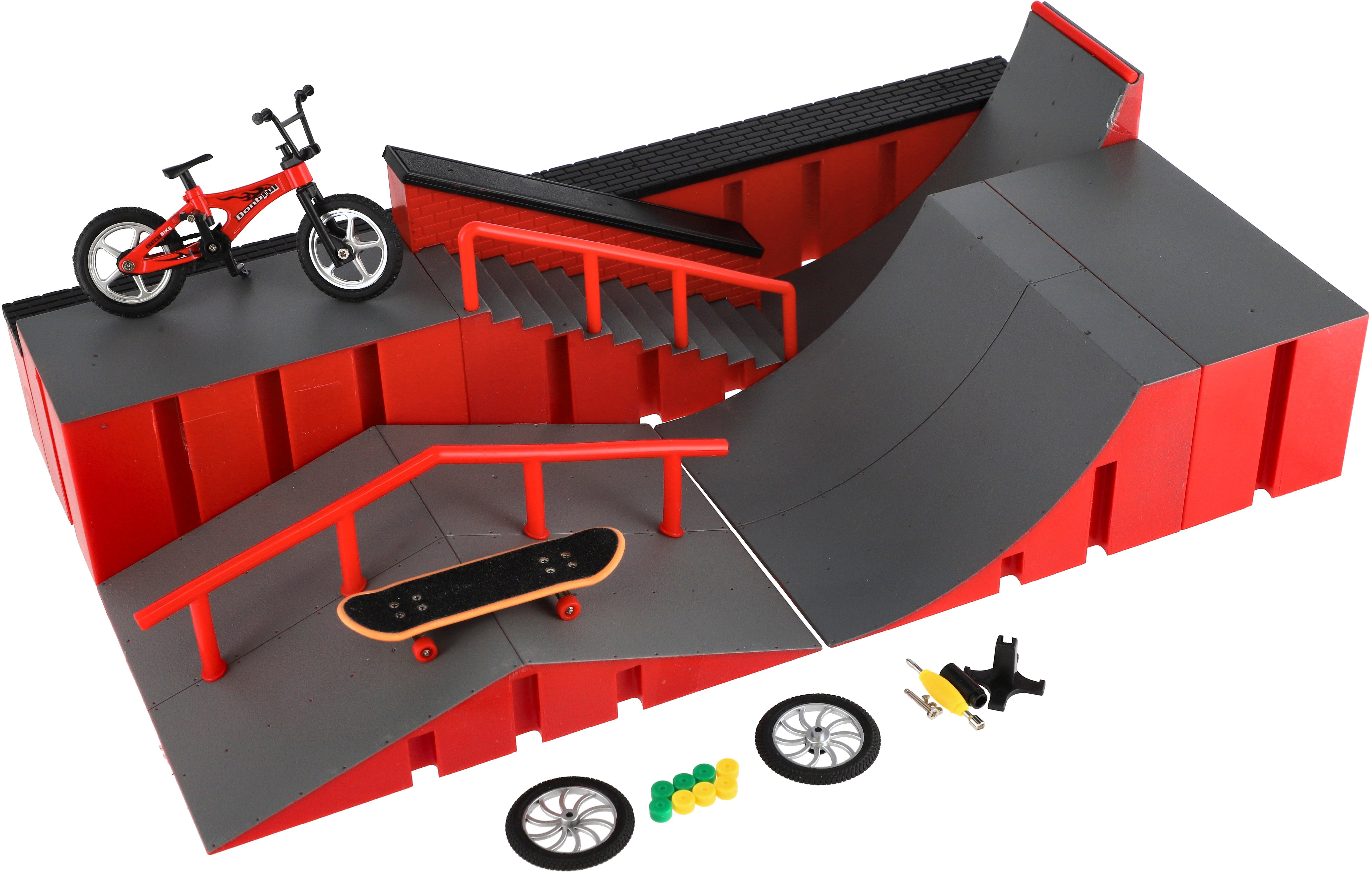 Teddies Skatepark – Rampy, prstový bicykel a skateboard